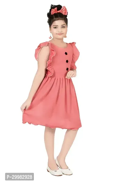 Stylish Peach Crepe Dress For Girls-thumb2