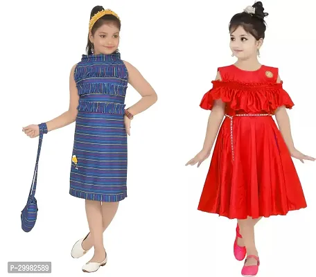 Stylish Multicoloured Crepe Dress For Girls Pack Of 2