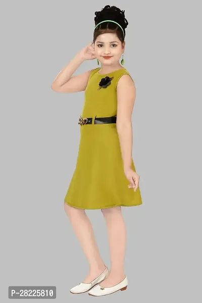 Stylish Green Crepe Fit And Flare Dress For Girl-thumb2