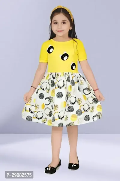 Stylish Yellow Cotton Blend Dress For Girls