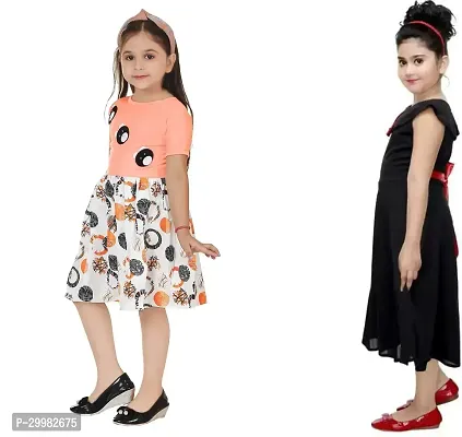 Stylish Multicoloured Crepe Dress For Girls Pack Of 2-thumb2