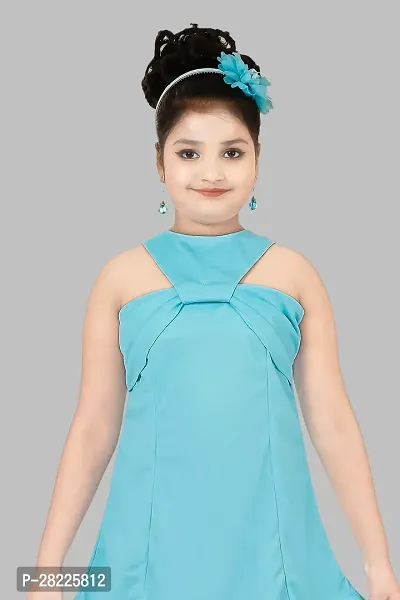 Stylish Blue Crepe Fit And Flare Dress For Girl