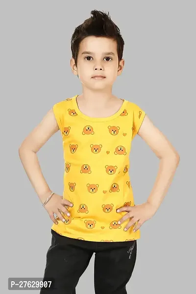 Stylish  panda print round sleeveless multicolor crew tshirt for kids-thumb0