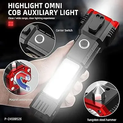 RECHARGABLE BIG LED FLASH LIGHT TORCH  EMERGENCY LIGHT WITH CAR RESCUE HAMMER 800 METER RANGE ( 1 PIECE ,BLACK )-thumb2