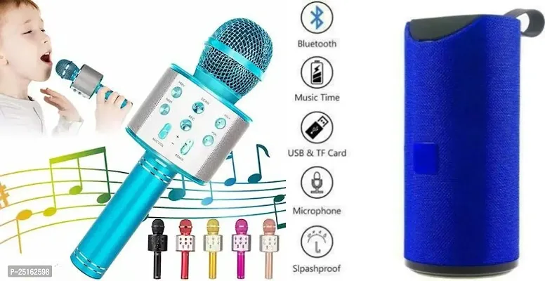 Rechargeable Bluetooth Singing Microphone HIFI Speaker WS 858 With TF card slot , USB Slot And BIG TG 113 SPEAKER COMBO (MULTICOLOR, 2 PIECE COMBO)-thumb0