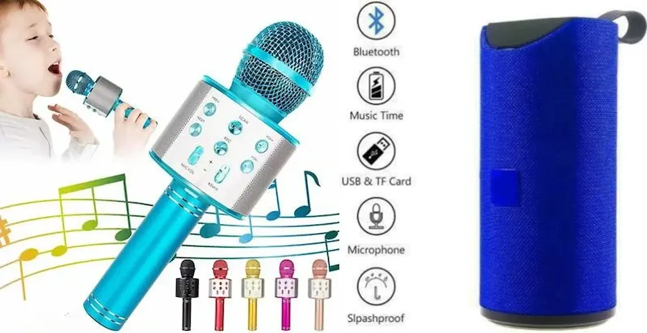 Rechargeable Bluetooth Singing Microphone HIFI Speaker WS 858 With TF card slot , USB Slot And BIG TG 113 SPEAKER COMBO (MULTICOLOR, 2 PIECE COMBO)