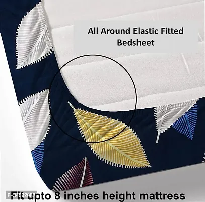 220 TC Cotton Double King Geometric Fitted Elastic Bedsheet With 2 Pillow Covers 18x28 In-thumb2