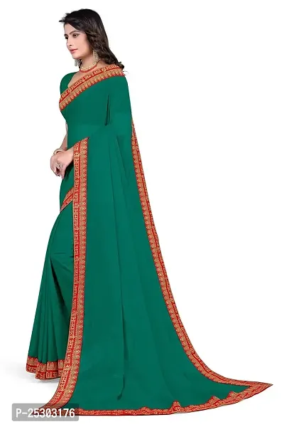 SHRISHARVADA TRANDZ Women's Georgette Saree with Blouse Piece lacepatti sarees (Rama)-thumb3