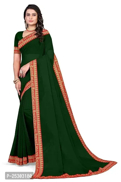 SHRISHARVADA TRANDZ Women's Georgette Saree with Blouse Piece lacepatti sarees (Green)-thumb0