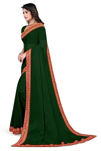 SHRISHARVADA TRANDZ Women's Georgette Saree with Blouse Piece lacepatti sarees (Green)-thumb1
