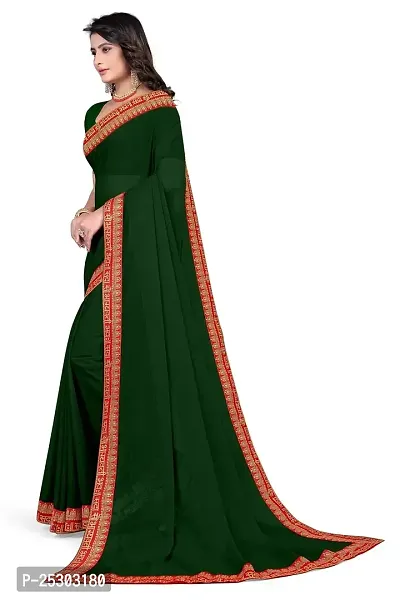 SHRISHARVADA TRANDZ Women's Georgette Saree with Blouse Piece lacepatti sarees (Green)-thumb2