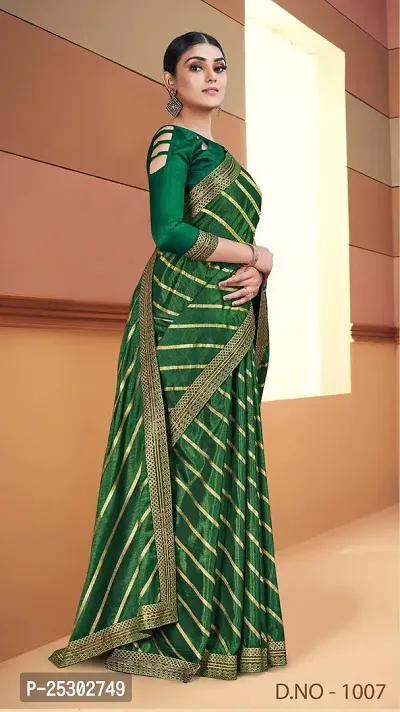 SHRISHARVADA TRANDZ saree Leheriya saree with lace border dola silk chiffon jacquard lace work lahriya foil print sarees with blouse piece (GREEN)-thumb3