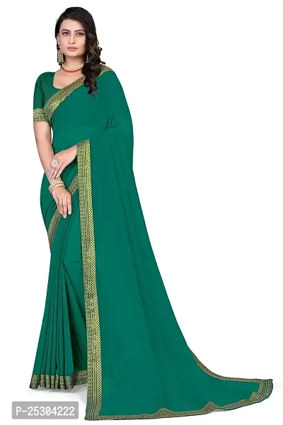 SHRISHARVADA TRANDZ Women's Lace Border Summer style Saree with Blouse Piece (RAMA)