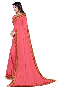 SHRISHARVADA TRANDZ Women's Georgette Saree with Blouse Piece lacepatti sarees (Pink)-thumb2