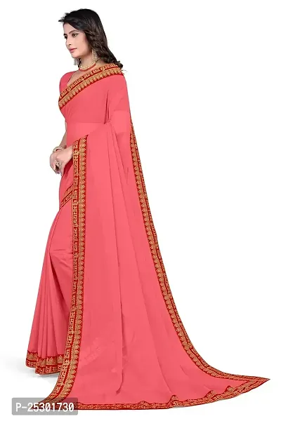 SHRISHARVADA TRANDZ Women's Georgette Saree with Blouse Piece lacepatti sarees (Pink)-thumb3