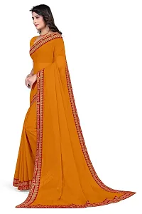 SHRISHARVADA TRANDZ Women's Georgette Saree with Blouse Piece lacepatti sarees (Yellow)-thumb1