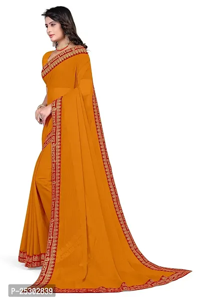 SHRISHARVADA TRANDZ Women's Georgette Saree with Blouse Piece lacepatti sarees (Yellow)-thumb2