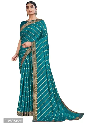 SHRISHARVADA TRANDZ saree Leheriya saree with lace border dola silk chiffon jacquard lace work lahriya foil print sarees with blouse piece (MORPICH)