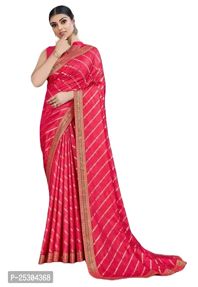 SHRISHARVADA TRANDZ saree Leheriya saree with lace border dola silk chiffon jacquard lace work lahriya foil print sarees with blouse piece (PINK)