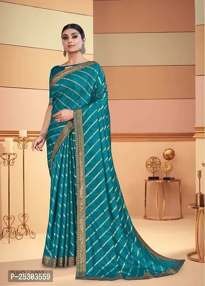 SHRISHARVADA TRANDZ saree Leheriya saree with lace border dola silk chiffon jacquard lace work lahriya foil print sarees with blouse piece (MORPICH)-thumb3