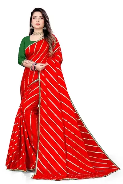 SHRISHARVADA TRANDZ Fancy saree Leheriya design womens (RED)