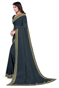 SHRISHARVADA TRANDZ Women's Georgette Saree with Blouse Piece lacepatti sarees (Blue)-thumb1