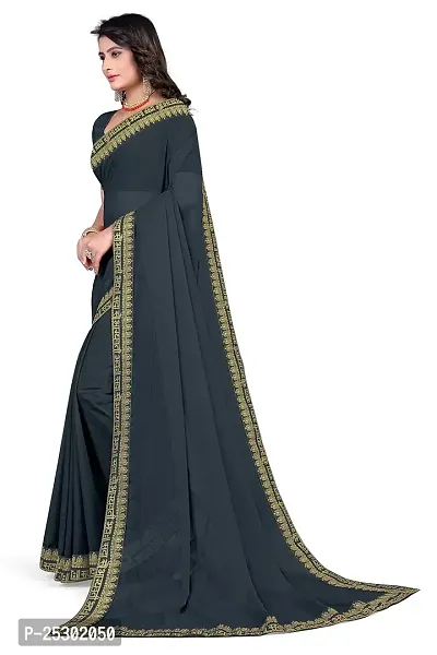 SHRISHARVADA TRANDZ Women's Georgette Saree with Blouse Piece lacepatti sarees (Blue)-thumb2