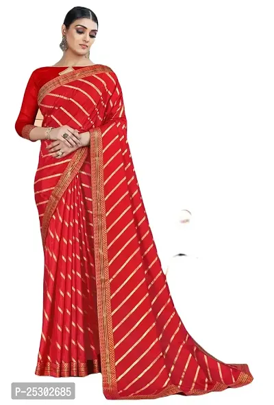 SHRISHARVADA TRANDZ saree Leheriya saree with lace border dola silk chiffon jacquard lace work lahriya foil print sarees with blouse piece (RED)-thumb0