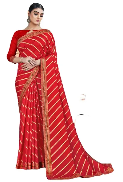 SHRISHARVADA TRANDZ saree Leheriya saree with lace border dola silk chiffon jacquard lace work lahriya foil print sarees with blouse piece