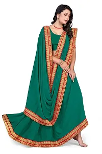 SHRISHARVADA TRANDZ Women's Georgette Saree with Blouse Piece lacepatti sarees (Rama)-thumb1