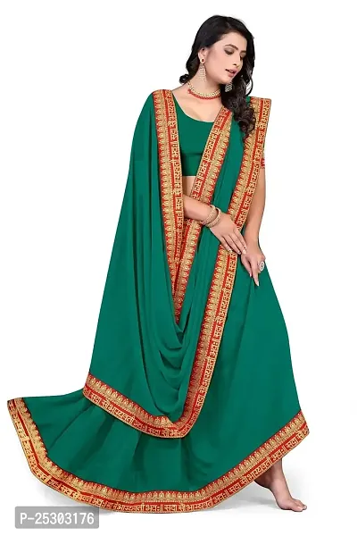 SHRISHARVADA TRANDZ Women's Georgette Saree with Blouse Piece lacepatti sarees (Rama)-thumb2