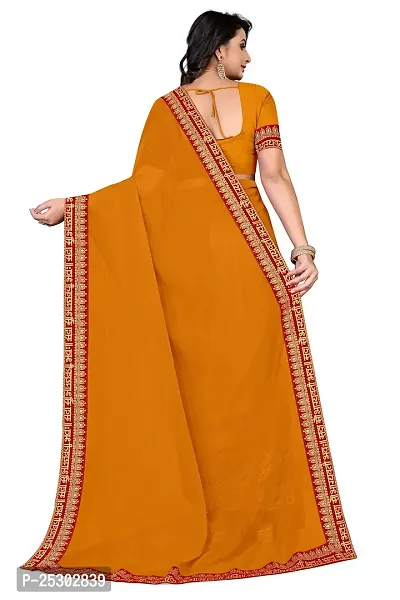 SHRISHARVADA TRANDZ Women's Georgette Saree with Blouse Piece lacepatti sarees (Yellow)-thumb4