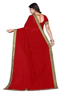 SHRISHARVADA TRANDZ Women's Lace Border Summer style Saree with Blouse Piece (RED)-thumb3