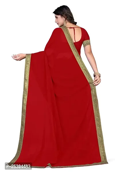 SHRISHARVADA TRANDZ Women's Lace Border Summer style Saree with Blouse Piece (RED)-thumb4