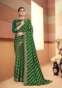 SHRISHARVADA TRANDZ saree Leheriya saree with lace border dola silk chiffon jacquard lace work lahriya foil print sarees with blouse piece (GREEN)-thumb1