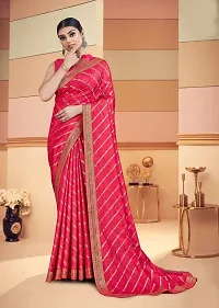 SHRISHARVADA TRANDZ saree Leheriya saree with lace border dola silk chiffon jacquard lace work lahriya foil print sarees with blouse piece (PINK)-thumb2