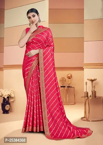 SHRISHARVADA TRANDZ saree Leheriya saree with lace border dola silk chiffon jacquard lace work lahriya foil print sarees with blouse piece (PINK)-thumb3