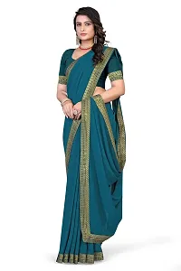 SHRISHARVADA TRANDZ Women's Lace Border Summer style Saree with Blouse Piece (MORPICH)-thumb2