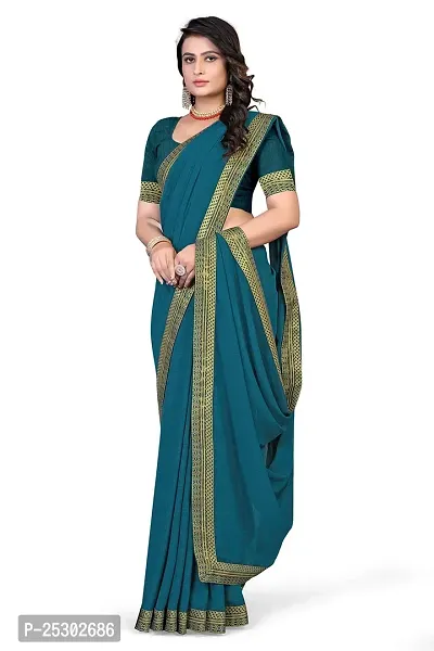 SHRISHARVADA TRANDZ Women's Lace Border Summer style Saree with Blouse Piece (MORPICH)-thumb3