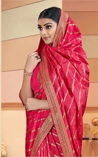 SHRISHARVADA TRANDZ saree Leheriya saree with lace border dola silk chiffon jacquard lace work lahriya foil print sarees with blouse piece (PINK)-thumb1