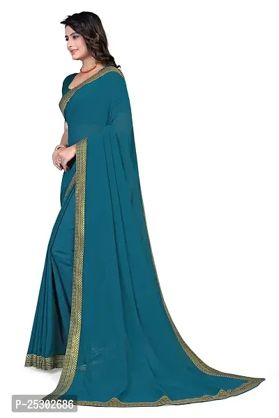 SHRISHARVADA TRANDZ Women's Lace Border Summer style Saree with Blouse Piece (MORPICH)-thumb2