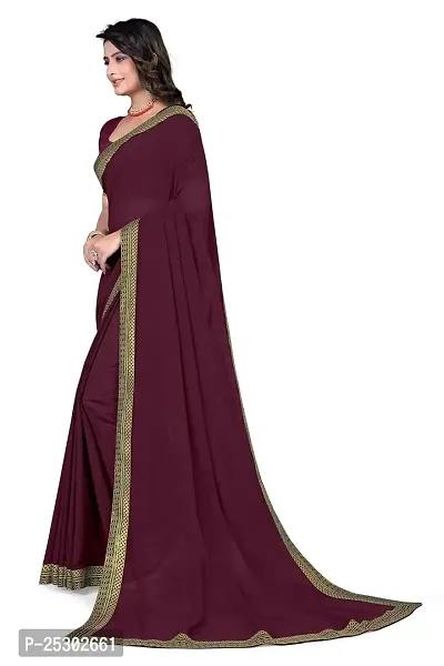 SHRISHARVADA TRANDZ Women's Lace Border Summer style Saree with Blouse Piece (WINE)-thumb2