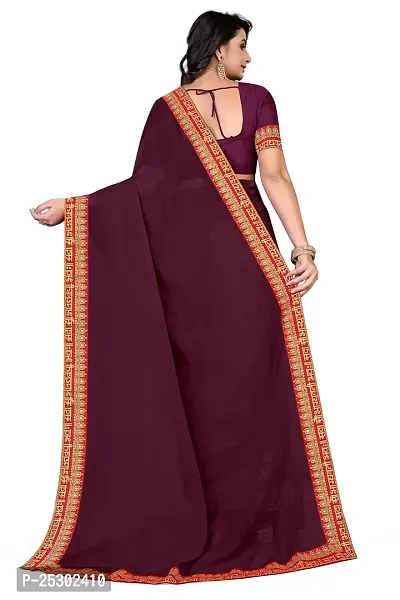 SHRISHARVADA TRANDZ Women's Georgette Saree with Blouse Piece lacepatti sarees (Wine)-thumb3