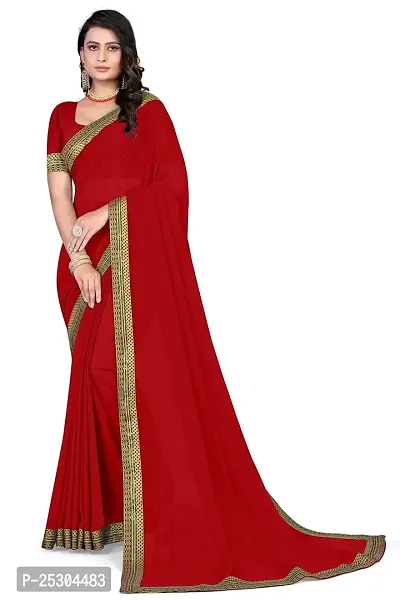 SHRISHARVADA TRANDZ Women's Lace Border Summer style Saree with Blouse Piece (RED)