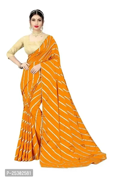 SHRISHARVADA TRANDZ Women's lehriya georgette printed sarees With Blouse Piece saree (Yellow)