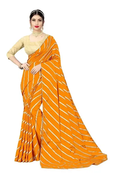 SHRISHARVADA TRANDZ Women's lehriya georgette sarees With Blouse Piece saree (Brown Silver)