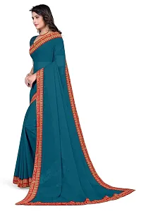 SHRISHARVADA TRANDZ Women's Georgette Saree with Blouse Piece lacepatti sarees (Morpich)-thumb3