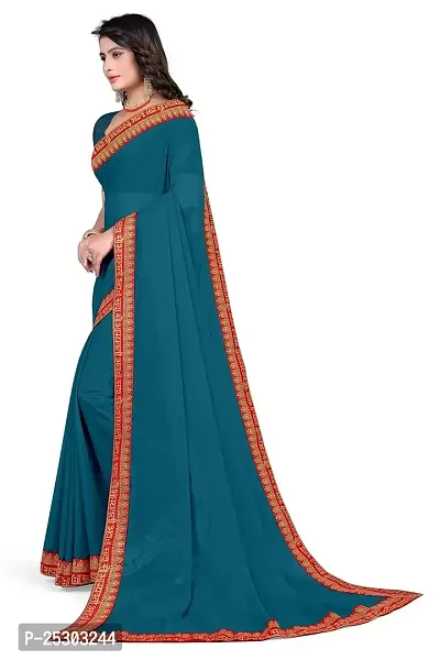 SHRISHARVADA TRANDZ Women's Georgette Saree with Blouse Piece lacepatti sarees (Morpich)-thumb4