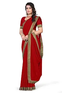 SHRISHARVADA TRANDZ Women's Lace Border Summer style Saree with Blouse Piece (RED)-thumb2