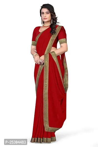 SHRISHARVADA TRANDZ Women's Lace Border Summer style Saree with Blouse Piece (RED)-thumb3